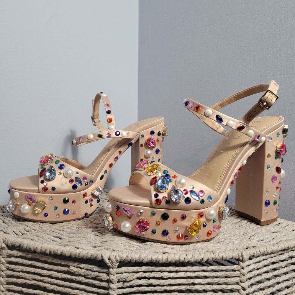 NWT! Gianni Bini Calvan Jewel Ornamented Platform Dress Sandals Msrp$159 Sz 6.5